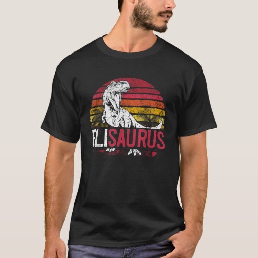 Eli Saurus Funny Personalised Dinosaur T Rex Name T-shirt (Voorkant)