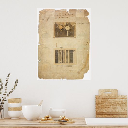 Eli Whitney's patent voor de katoengin in 1794 Poster (Keuken)