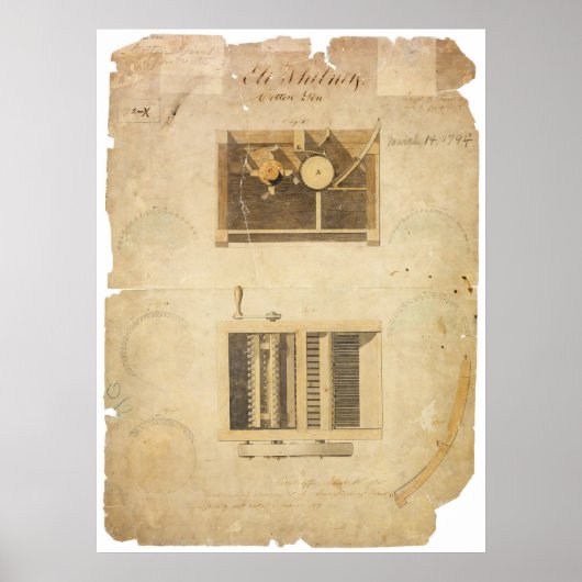 Eli Whitney's patent voor de katoengin in 1794 Poster (Voorkant)