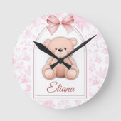 Eliana | Aangepaste Roze Teddybeer Nursery Design Ronde Klok (Voorkant)