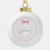 Eliana Gepersonaliseerde Roze Bow & Gingham Print Keramische Bal Ornament (Voorkant)