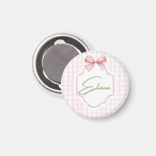 Eliana Gepersonaliseerde Roze Bow & Gingham Print Magneet (Voorkant / Achterkant)