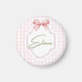 Eliana Gepersonaliseerde Roze Bow & Gingham Print Magneet (Voorkant)
