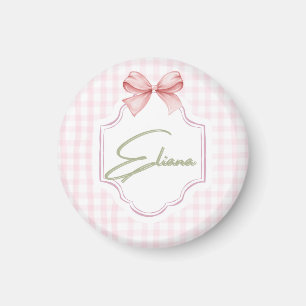 Eliana Gepersonaliseerde Roze Bow & Gingham Print Magneet