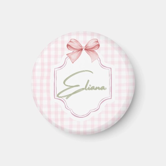 Eliana Gepersonaliseerde Roze Bow & Gingham Print Magneet (Voorkant)