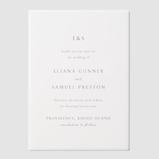 Eliana Monogram Classic Wedding Save the Date Vellum Uitnodigingen (Voorkant)