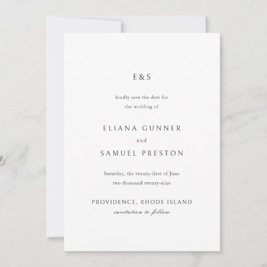 Eliana Monogram Klassieke bruiloft Save The Date (Voorkant)