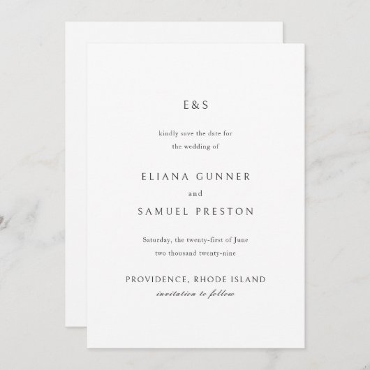 Eliana Monogram Klassieke bruiloft Save The Date (Voorkant / Achterkant)