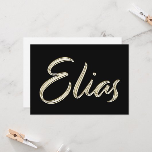 Elias Name white gold Handwriting Karte Kaart (Voorkant / Achterkant in situ)