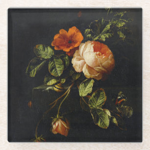 Elias van den Broeck, stil leven met Rozen Glazen Onderzetter