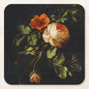 Elias van den Broeck, stil leven met Rozen Kartonnen Onderzetters