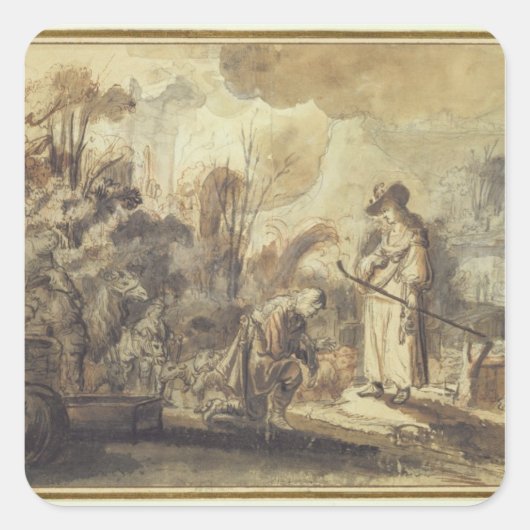 Eliezer en Rebecca bij The Well Vierkante Sticker (Voorkant)