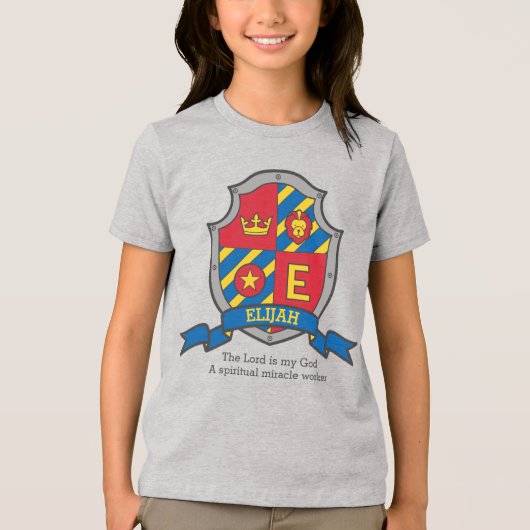 Elijah letter E naam betekent jongens kuifschild Tri-Blend Shirt (Voorkant)