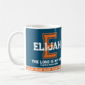 Elijah-naam: sportmonogram oranje blauw koffiemok (Links)