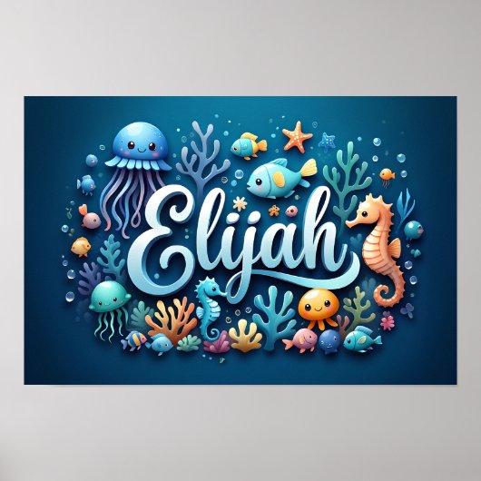 Elijah Ocean Nursery Onderwater Zee Animals Poster (Voorkant)