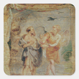 Elijah Receiving Bread and Water van een Angel Vierkante Sticker