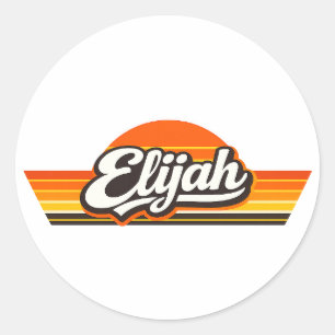 Elijah Retro Zonsondergang Naam Design Ronde Sticker