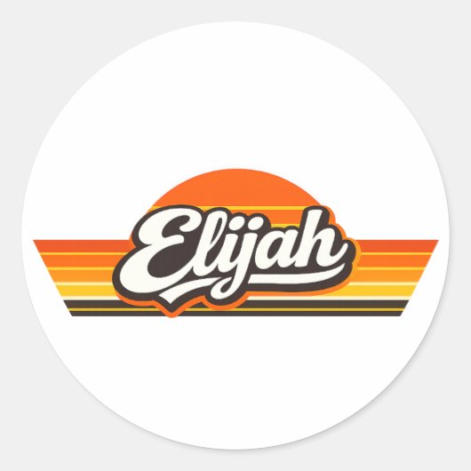 Elijah Retro Zonsondergang Naam Design Ronde Sticker (Voorkant)