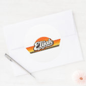 Elijah Retro Zonsondergang Naam Design Ronde Sticker (Envelop)