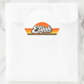 Elijah Retro Zonsondergang Naam Design Ronde Sticker (Tas)