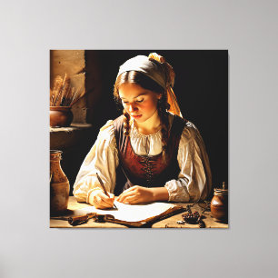 "Elisabeth", "De jonge geleerde" Canvas Afdruk