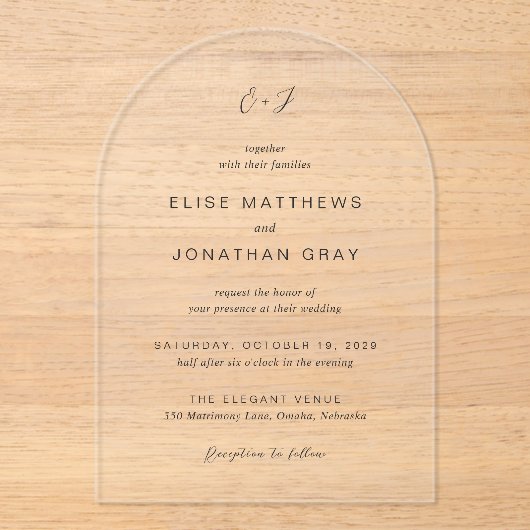 Elise Elegant Wedding Acryl Uitnodigingen (Voorkant)