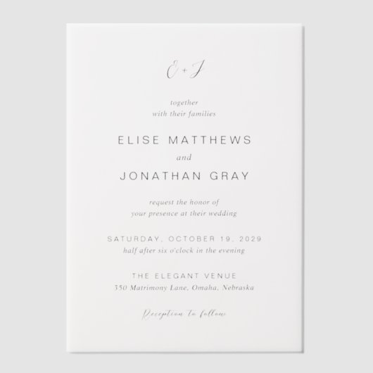 Elise Elegant Wedding Vellum Uitnodigingen (Voorkant)