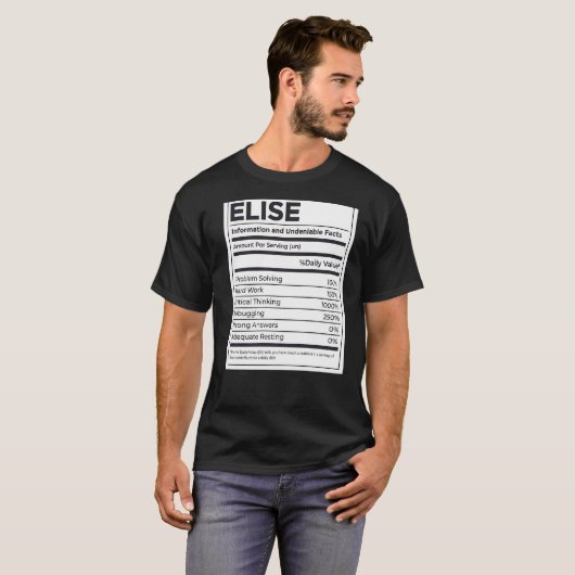 Elise Nutrition Information Problem Solution Hard T-shirt (Voorkant volledig)