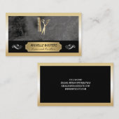 Elite Barber | Zwarte marmer Gold Border Visitekaartje (Voorkant / Achterkant)