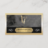 Elite Barber | Zwarte marmer Gold Border Visitekaartje (Voorkant)