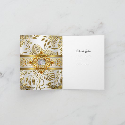 Elite Bedankkaart Elegant Wit Damast Goud (Binnen)