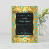 Elite Blauwgroen Blue Damask Pearl Birthday Party  Kaart (Staand voorkant)
