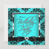 Elite Blauwgroen Blue Damask Silver Black Birthday Kaart (Voorkant)