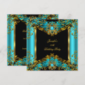 Elite Blauwgroen Blue Gem Gold Black Birthday Part Kaart (Voorkant / Achterkant)