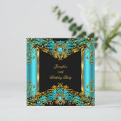 Elite Blauwgroen Blue Gem Gold Black Birthday Part Kaart (Staand voorkant)