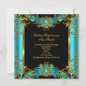 Elite Blauwgroen Blue Gem Gold Black Birthday Part Kaart (Achterkant)