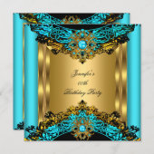 Elite Blauwgroen Blue Gem Gold Black Birthday Part Kaart (Voorkant / Achterkant)