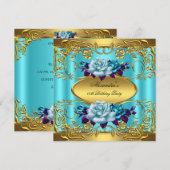 Elite Blauwgroen Blue Rozen Gold Birthday Party Kaart (Voorkant / Achterkant)