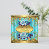 Elite Blauwgroen Blue Rozen Gold Birthday Party Kaart (Staand voorkant)