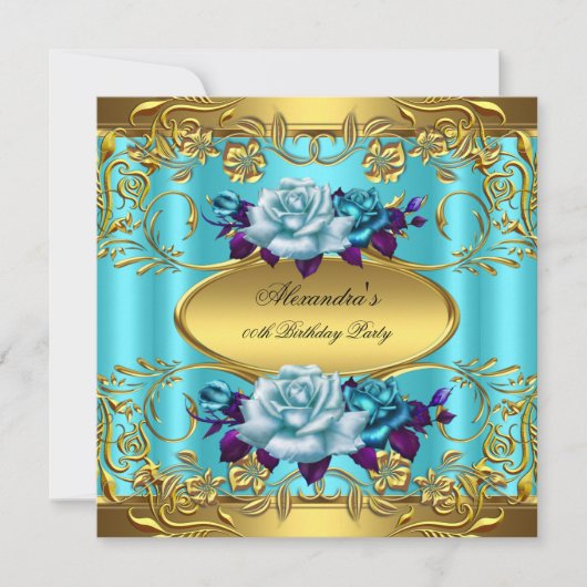 Elite Blauwgroen Blue Rozen Gold Birthday Party Kaart (Voorkant)
