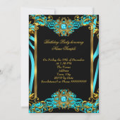 Elite Blauwgroen Blue Zebra Gold Black Birthday Pa Kaart (Achterkant)