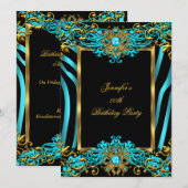 Elite Blauwgroen Blue Zebra Gold Black Birthday Pa Kaart (Voorkant / Achterkant)