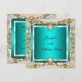 Elite Blauwgroen Cream Gold Pearl Birthday Party Kaart (Voorkant / Achterkant)