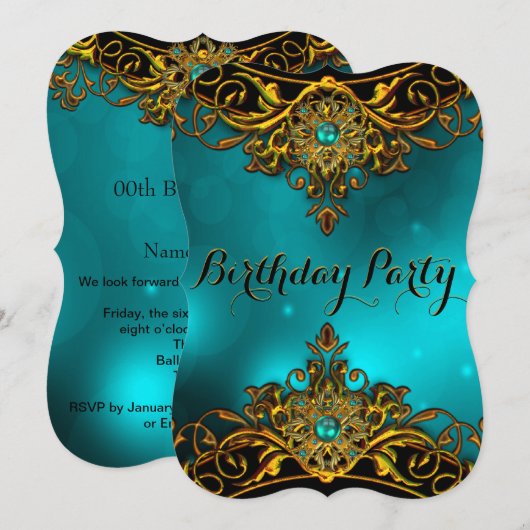 Elite blauwgroen Jade Gold Pearl Elegant Birthday  Kaart (Voorkant / Achterkant)