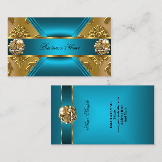 Elite Business Blauwgroen Blauw Goud Damask Jewel Visitekaartje (Voorkant / Achterkant)