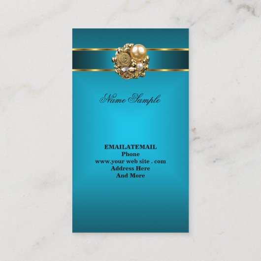 Elite Business Blauwgroen Blauw Goud Damask Jewel Visitekaartje (Achterkant)