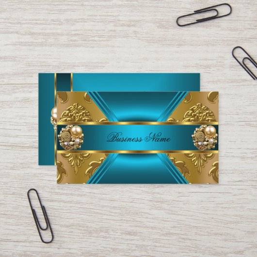 Elite Business Blauwgroen Blauw Goud Damask Jewel Visitekaartje (Voorkant / Achterkant in situ)