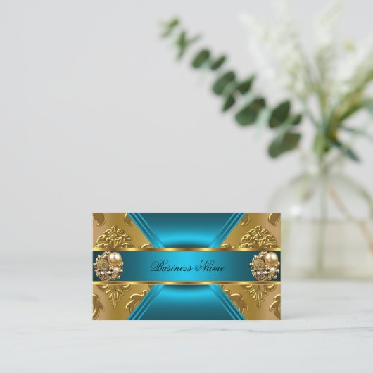 Elite Business Blauwgroen Blauw Goud Damask Jewel Visitekaartje (Staand voorkant)