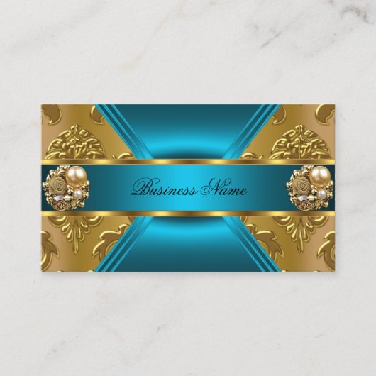 Elite Business Blauwgroen Blauw Goud Damask Jewel Visitekaartje (Voorkant)