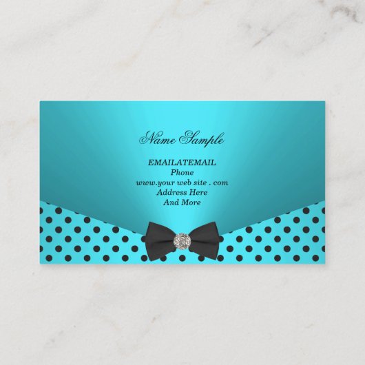 Elite Business Blauwgroen Blue Polka Dots Bow Stro Visitekaartje (Achterkant)